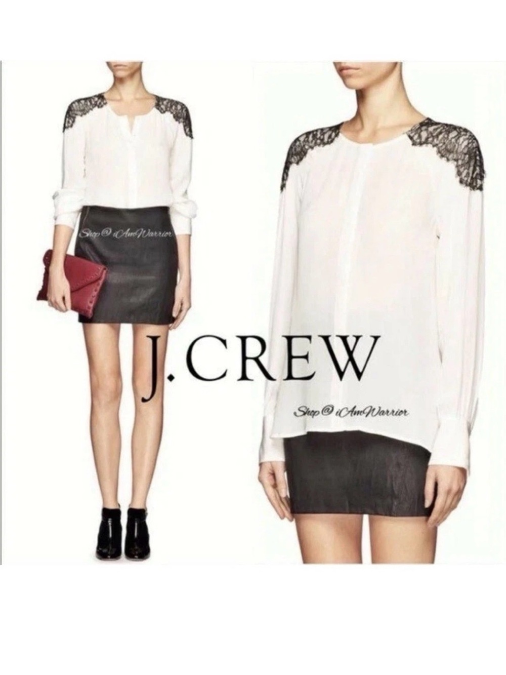 J. Crew Collection Silk Eyelash Lace Shoulder Blouse Button Front Women’s 12